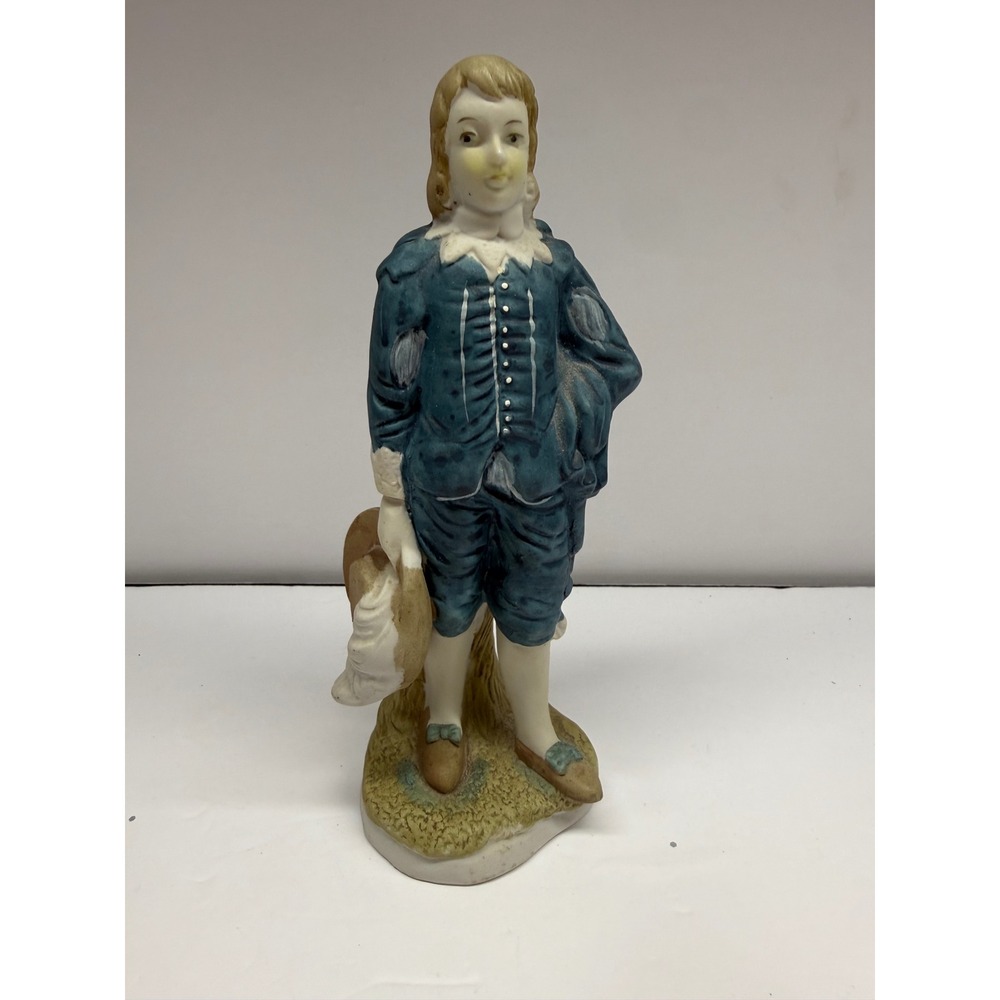 Vintage Blue Boy Porcelain Figurine Gainsborough Style Bisque Hand Painted 8.5"